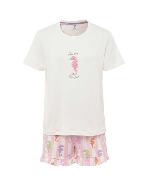 Chelsea Peers White Seahorse Stripe Print Short Pyjama Set