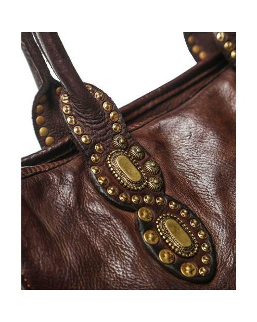 Campomaggi Brown Leather Studded Shopper Bag