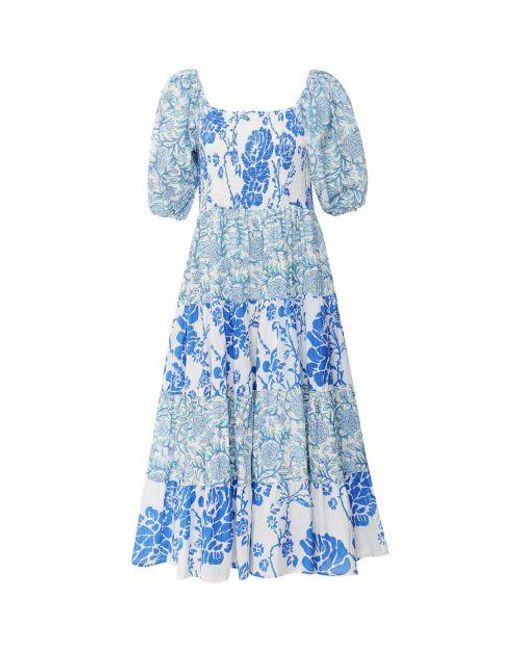 Dream Blue Waterfront Cotton Floral Midi Dress