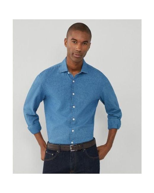 Hackett Blue Slim Fit Linen Houndstooth Shirt for men
