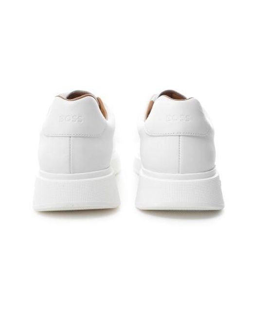 Boss White Leather Bulton Trainers for men