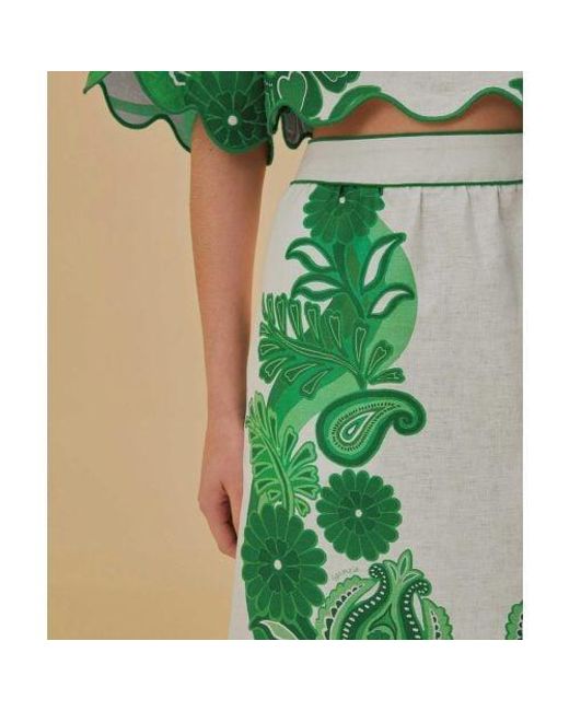 Farm Rio Green Linen Festival Midi Skirt