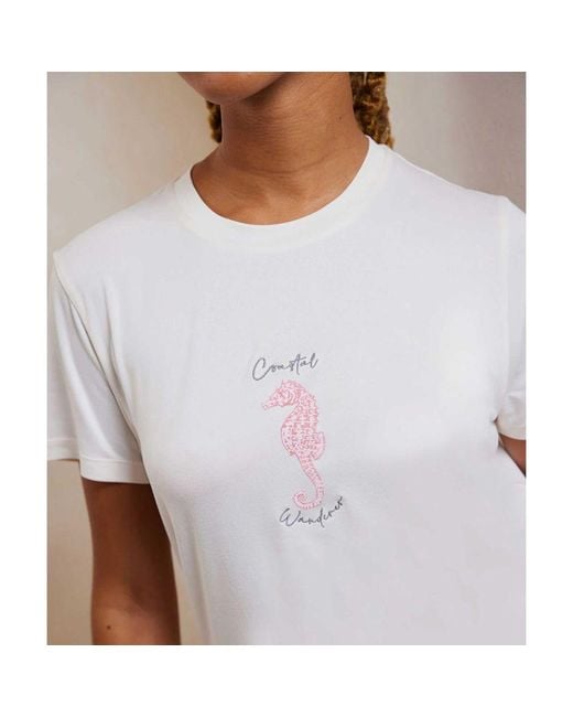 Chelsea Peers White Seahorse Stripe Print Short Pyjama Set