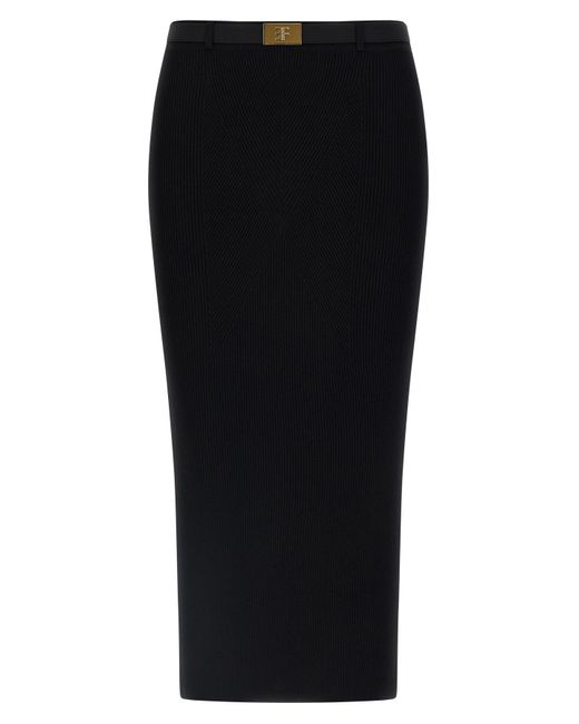 Elisabetta Franchi Black Ribbed Knit Skirt