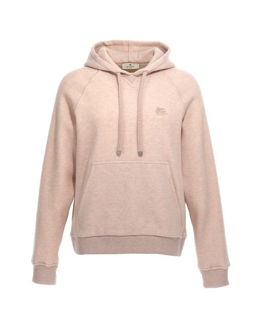 Etro Pink Logo Embroidery Wool Hoodie for men