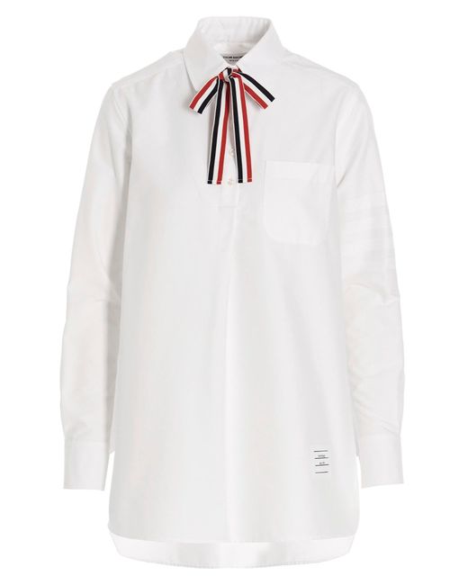 Thom Browne White Hemd Mit Logo-Schleife