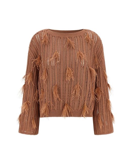 Twinset Brown Ostrich Feather Sweater