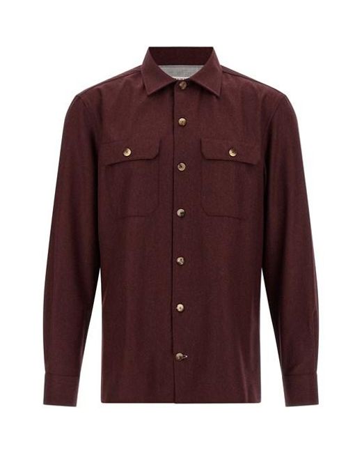 Brunello Cucinelli Red Flannel Overshirt for men