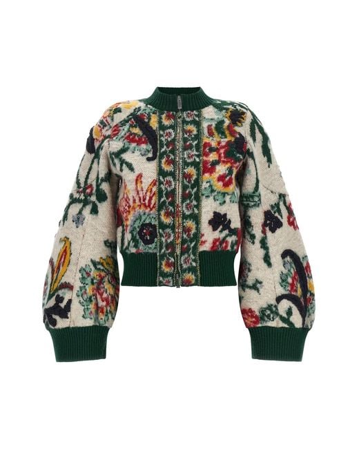 Sacai Green Floral Jacquard Blouson
