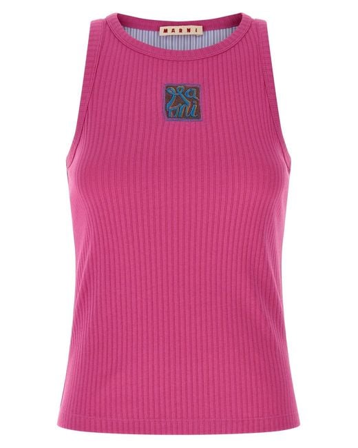 Marni Pink Logo Patch Tank Top Tops Fuchsia