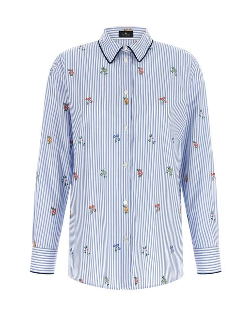 Etro Blue Floral Embroidery Shirt
