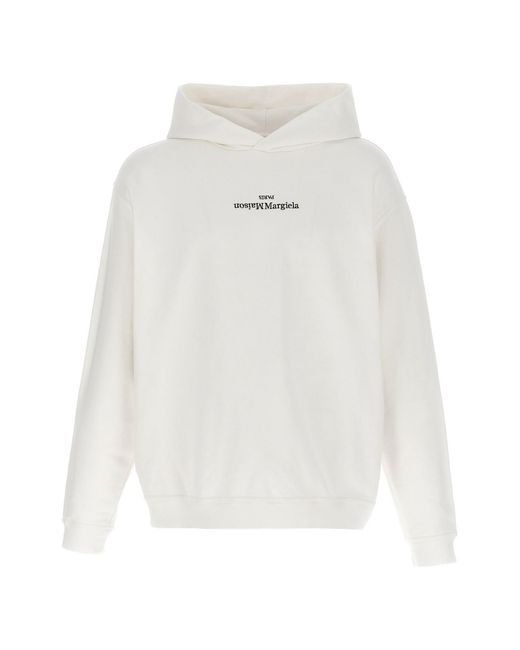 Maison Margiela White Logo Embroidered Cotton Hoodie for men