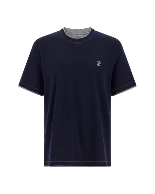 Brunello Cucinelli Blue Double Layer T-shirt for men