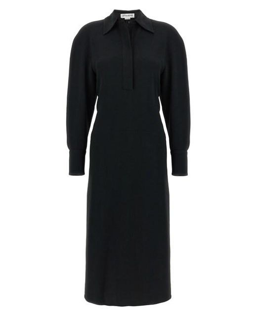 Victoria Beckham Black 'long Sleeve Polo Collar Midi' Dress