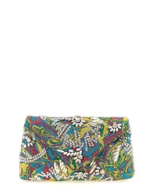 Dries Van Noten Green 'embellished Envelope' Clutch