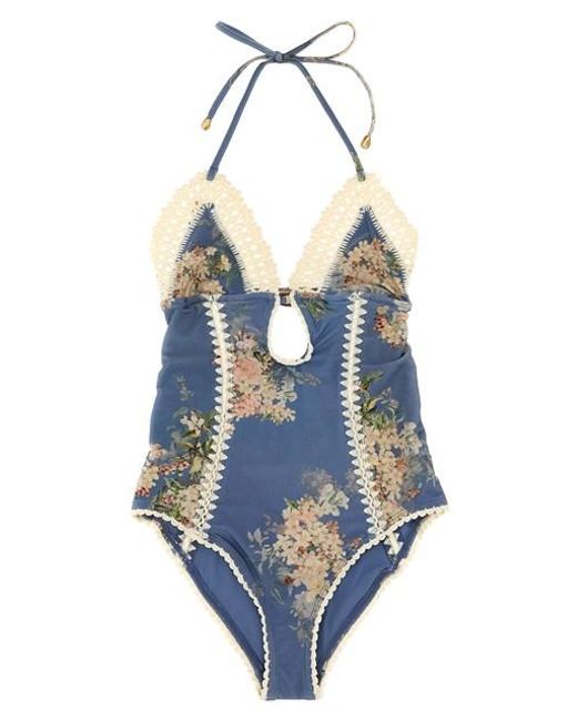 Costume Intero 'Cascadian Keyhole Crochet' di Zimmermann in Blue