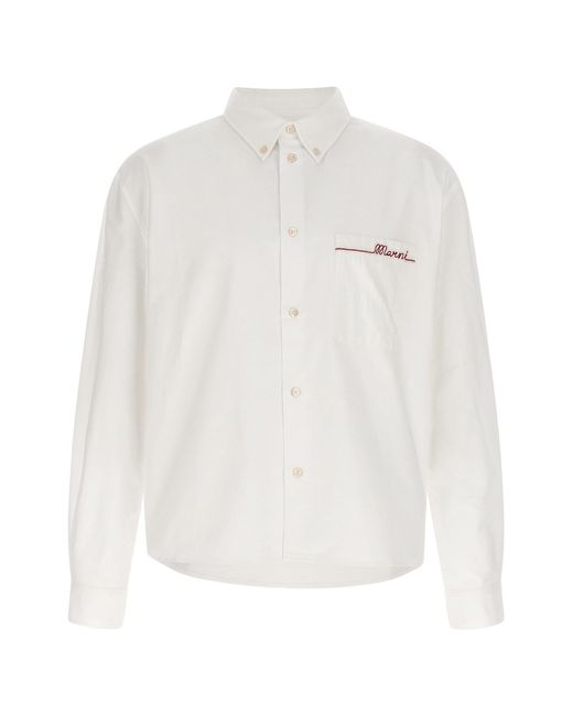 Marni White Embroidery Shirt for men