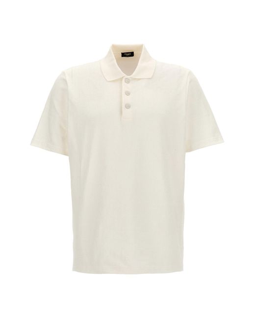 Fendi White Jacquard Polo Shirt for men