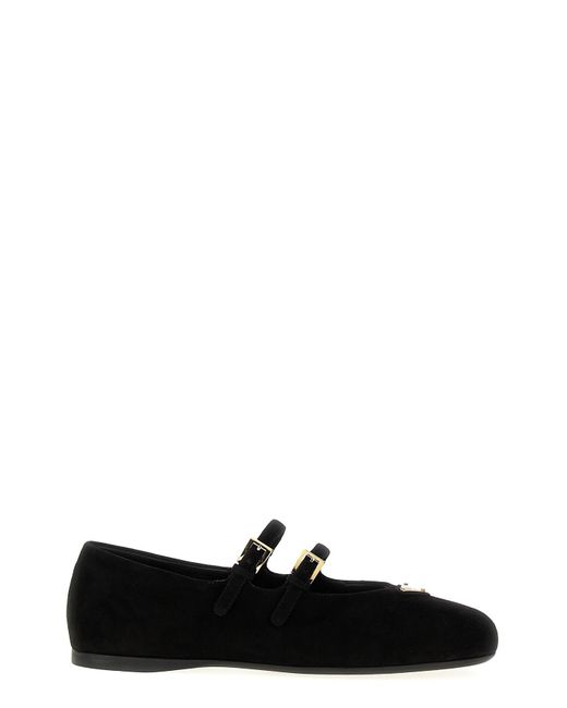 Prada Black Double Strap Ballet Flats