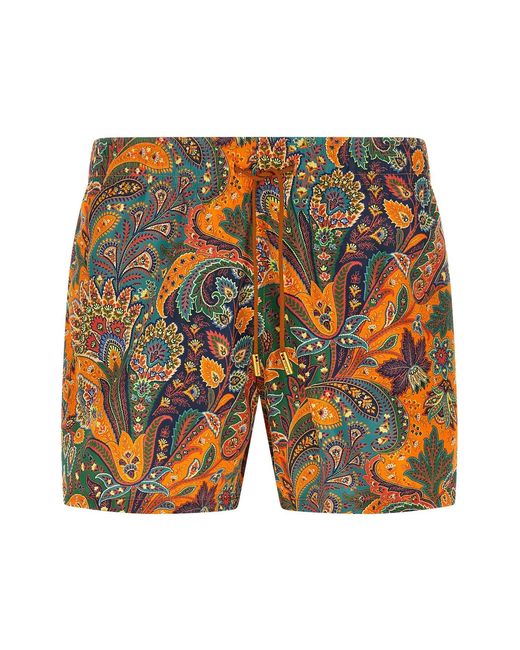 Etro Orange Paisley Floral Swimsuit for men