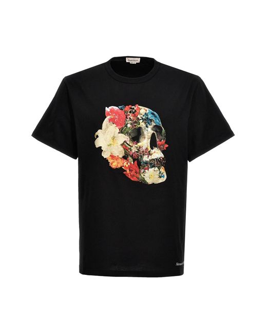 Alexander McQueen Black 'floral Skull' T-shirt for men