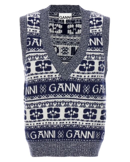 Ganni Blue Logo Vest Gilet