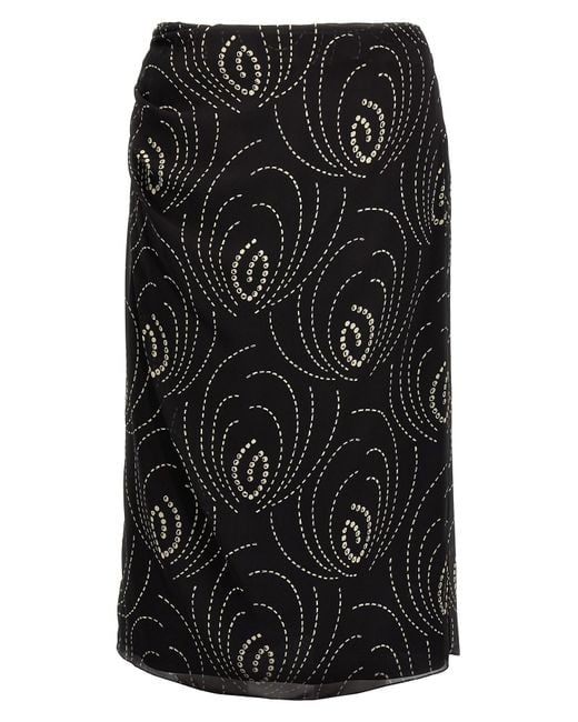 Prada Black Printed Midi Georgette Skirt