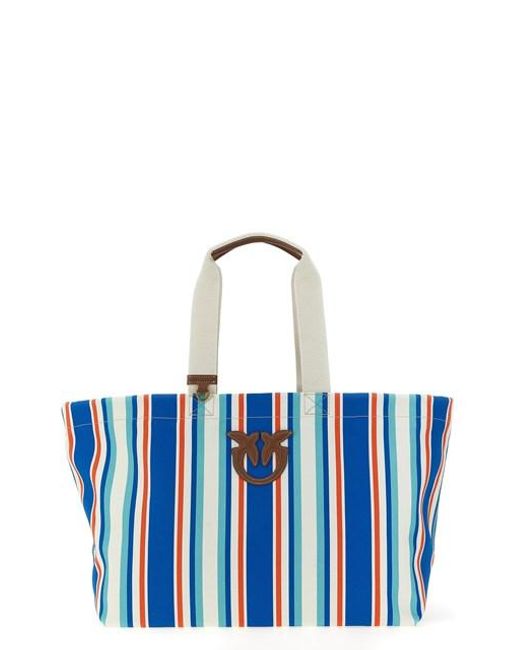 Pinko Blue Maxi Stripes Shopping Bag