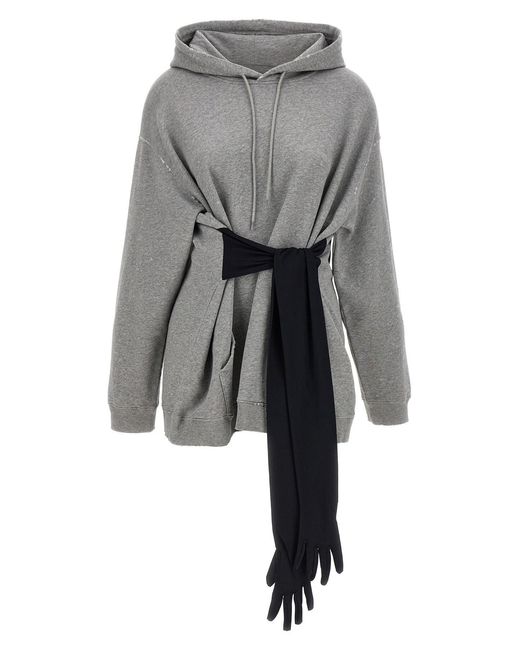 MM6 by Maison Margiela Gray Hoodie Dress With Gloves
