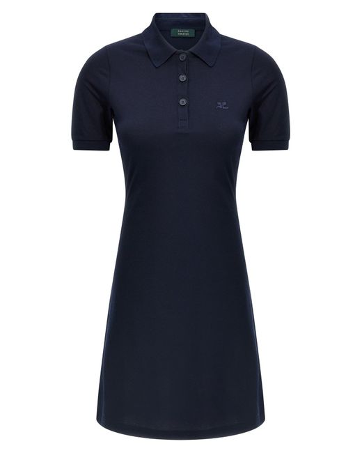 Courreges Blue A-Line Piqué Cotton Polo Dress