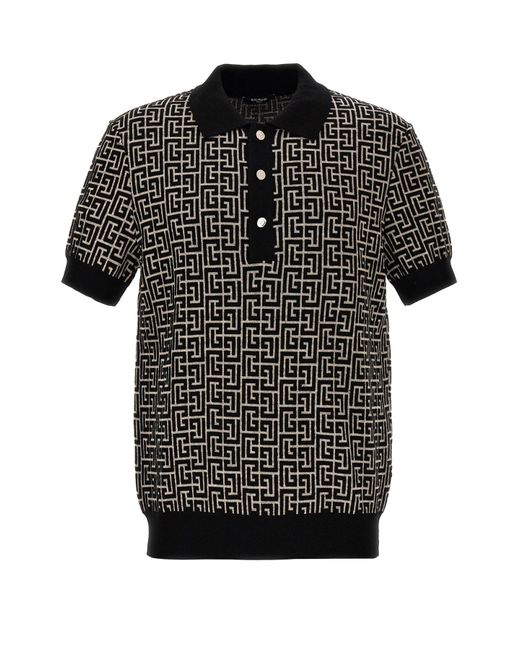 Balmain Black 'monogram' Polo Shirt for men