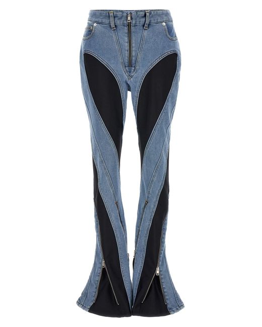 Mugler Blue 'zipped Bi-material' Jeans