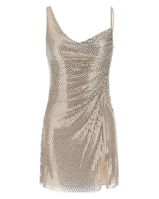 Self-Portrait Natural Self Portrait 'Champagne Rhinestone Draped Mini' Dress