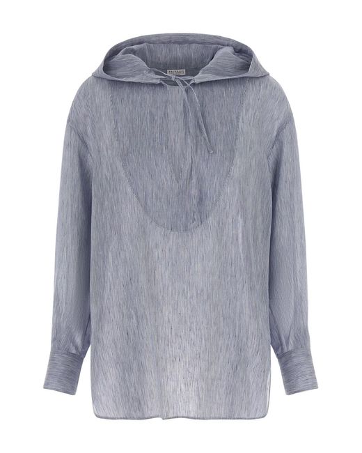 Brunello Cucinelli Blue Hooded Shirt