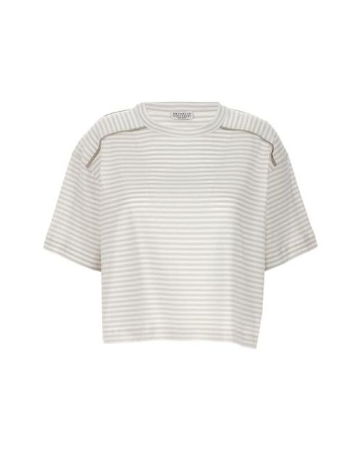 Brunello Cucinelli White Striped T-shirt