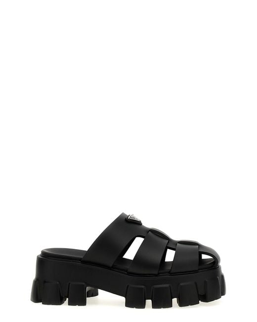Prada Black Plateau-Mules Monolith
