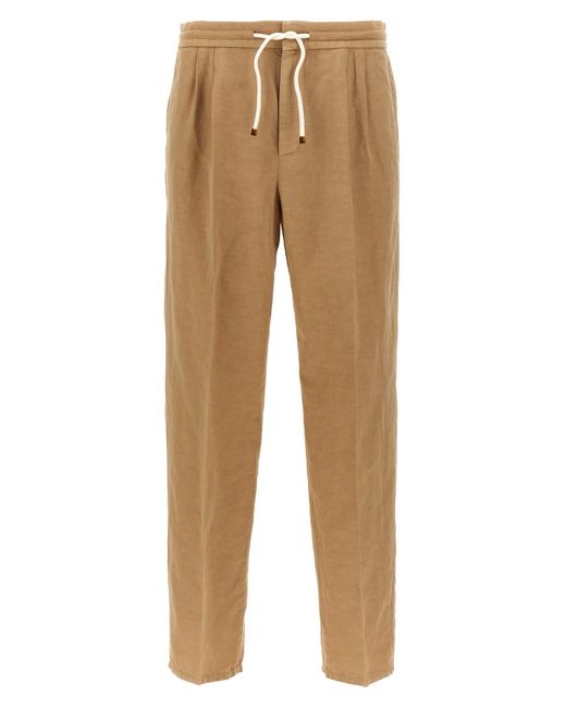 Brunello Cucinelli Natural Linen Pants With Front Pleats for men