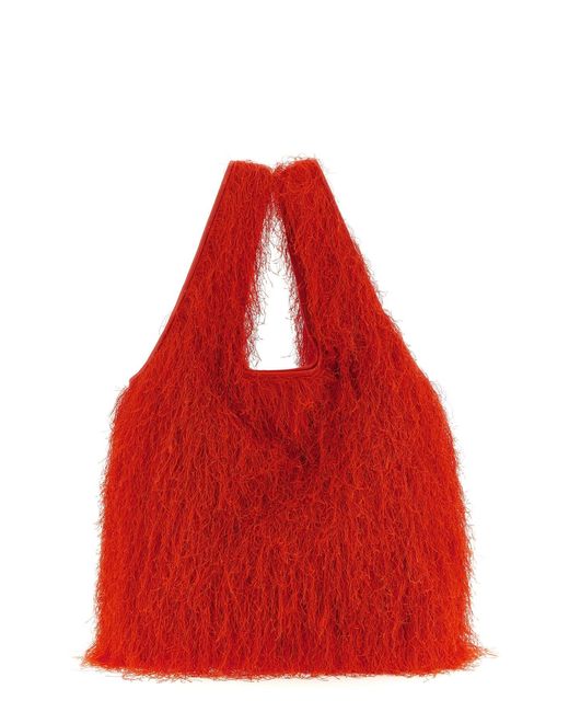 Dries Van Noten Red Fringed Tote Bag