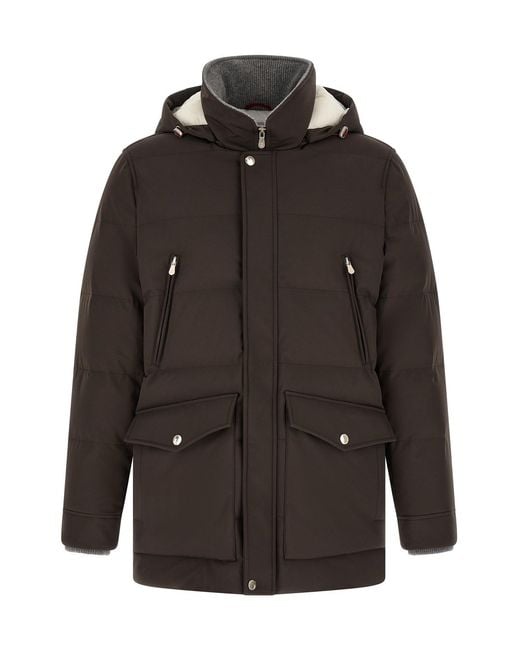 Brunello Cucinelli Black Quilted Parka for men