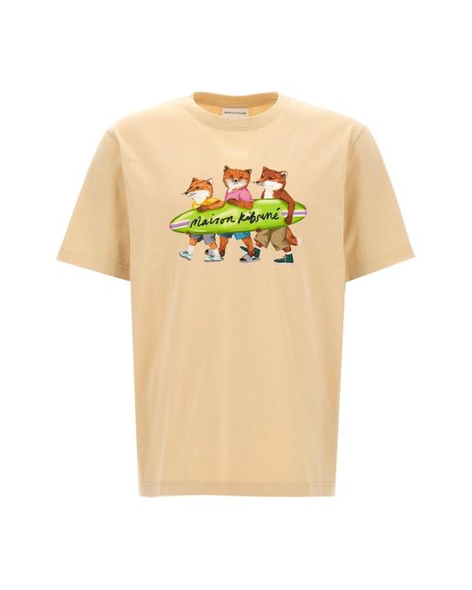 Maison Kitsuné Multicolor 'surfing Foxes' T-shirt for men