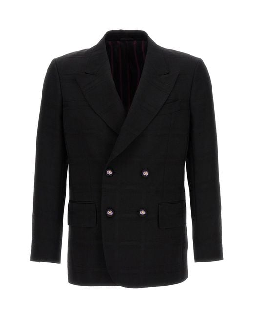 Etro Black Check Double-breasted Blazer for men