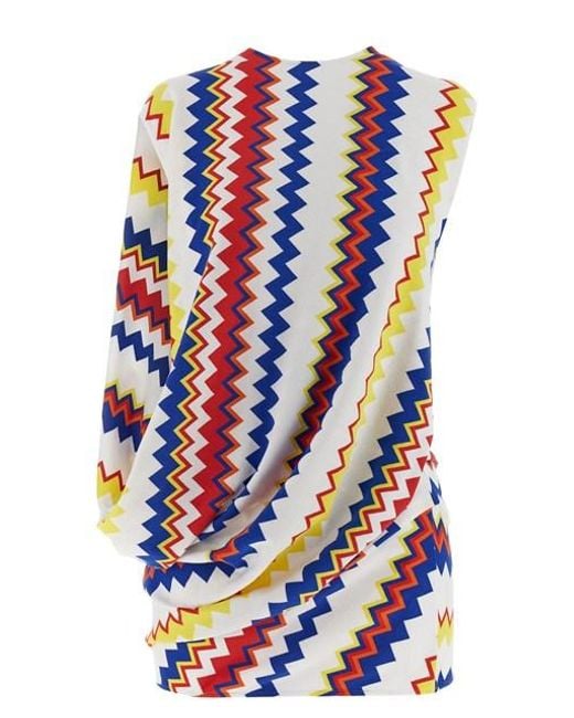Missoni Blue Peplum Top With Vibrant Zigzag Pattern