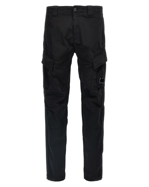 C P Company Black Logo Badge Cargo Pants for men