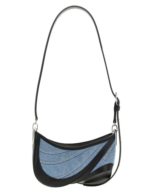 Mugler Blue 'small Denim Spiral Curve 01' Shoulder Bag
