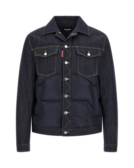 DSquared² Blue Padded 'hybrid' Trucker Jacket for men