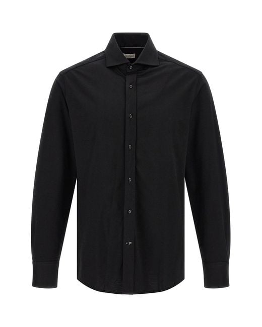 Brunello Cucinelli Black French Collar Shirt for men