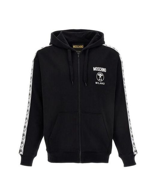 Felpa con cappuccio 'Double Question Mark' di Moschino in Black da Uomo