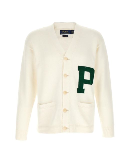 Polo Ralph Lauren White Letter Intarsia Cardigan for men