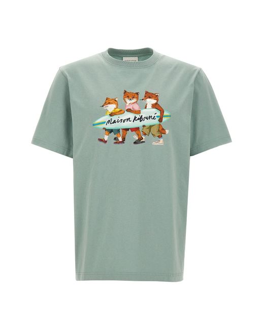 Maison Kitsuné Green 'surfing Foxes' T-shirt for men