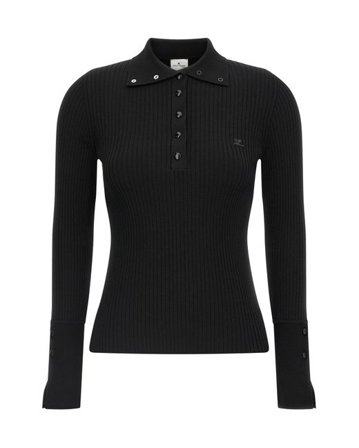 Courreges Black Polohemd "Classic Rib"